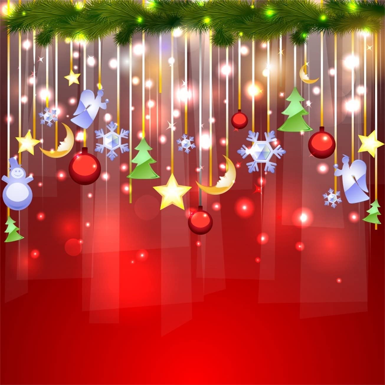 1305x1305 AOFOTO 5x5ft Christmas Party Backdrop Glitter Ornaments Red Style Happy New Year Xmas Decorations Photography Studio Background Wallpaper Child Girl Kid Baby Newborn Portrait Photo Shoot Cloth: Electronics