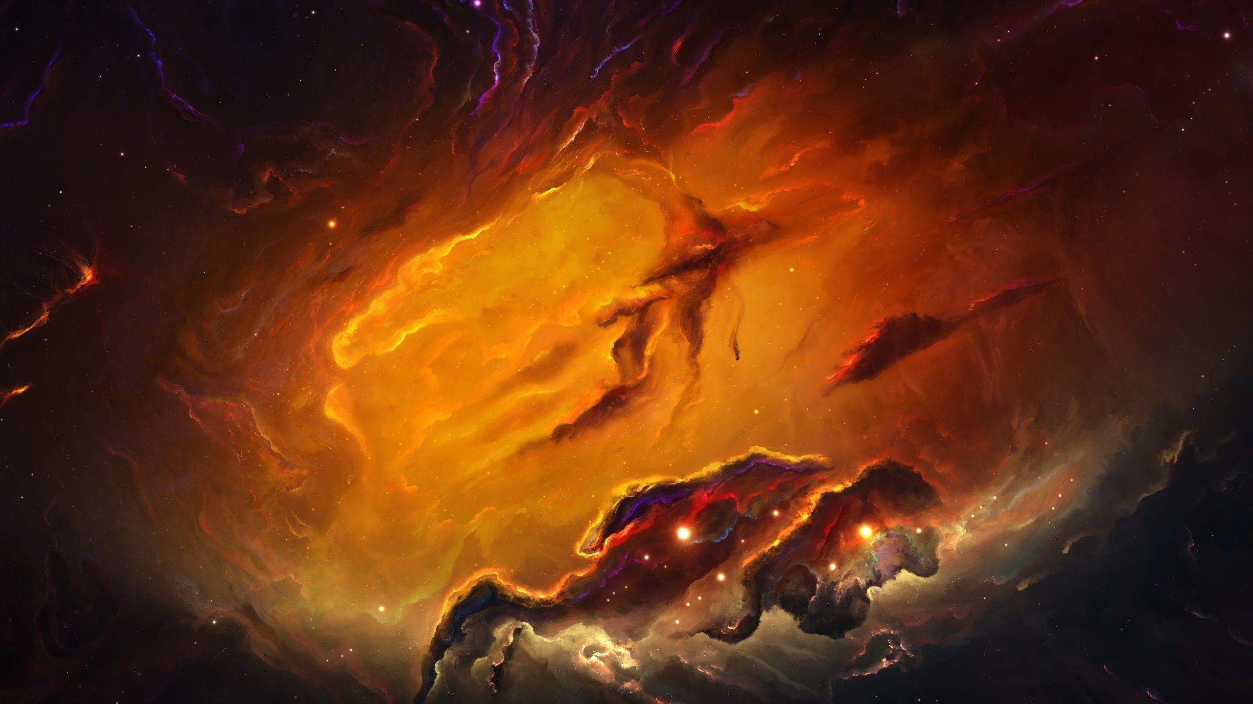 2560x1440 Download 2560x1440 Galaxy, Orange Nebula, Stars Wallpaper for iMac 27 inch
