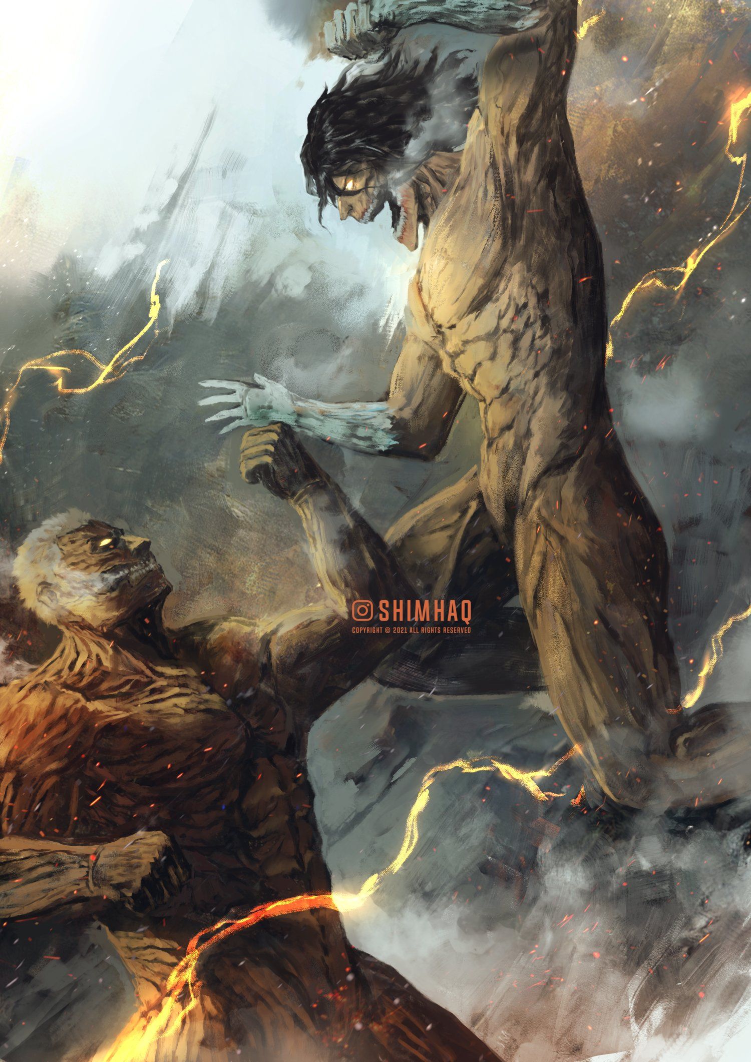 1500x2122 Painted Eren vs Reiner