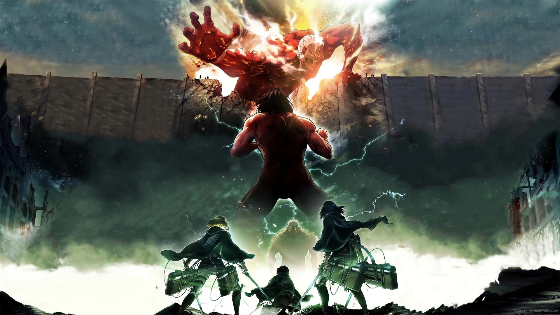 1920x1080 Eren Vs Armored And Colossal Attack On Titan Live Wallpaper