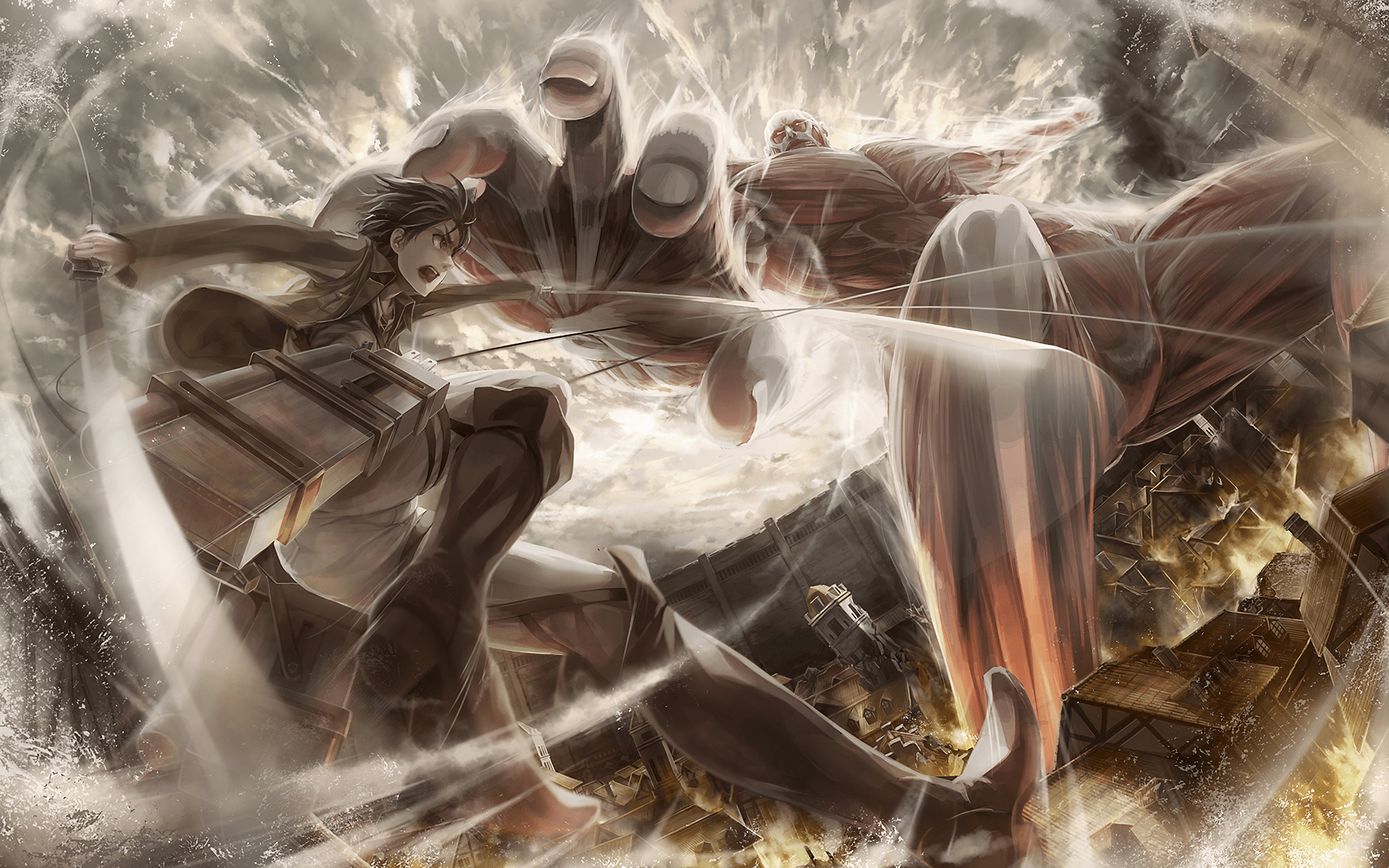 1920x1200 Eren Yeager vs Colossal Titan HD Wallpaper