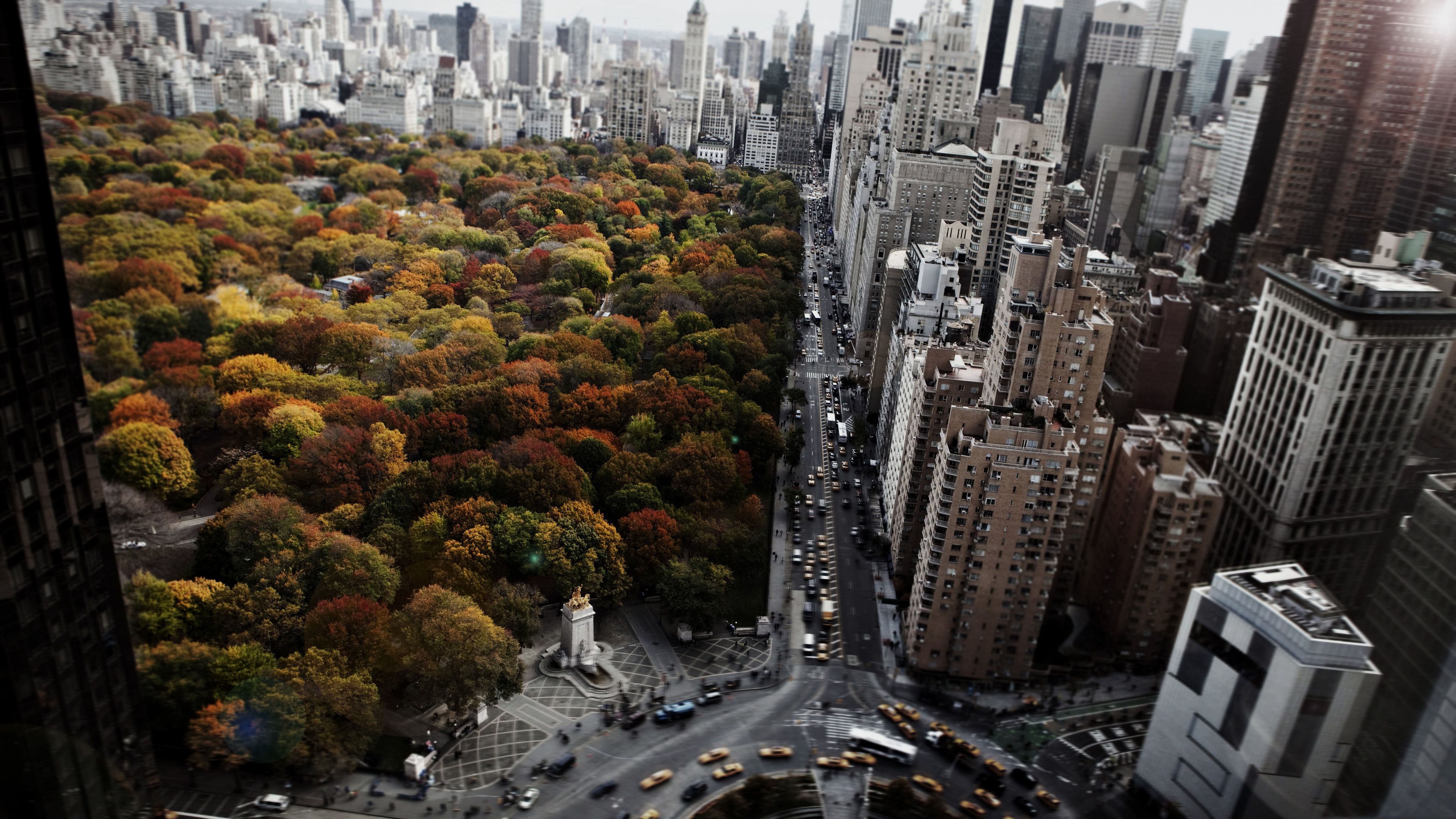 3840x2160 Desktop wallpaper: City, Central Park, Street, Usa, New York, Skyscraper, Cities, Man Made, Building, Cityscape, Columbus Circle, Park 4K free download for PC. 383948
