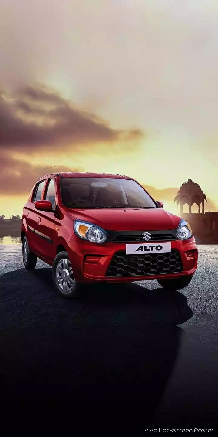720x1440 Red Car Parked at Sunset with Palm Tree. Ips car wallpaper, Red suzuki alto car advertisement, Toyota rally car wallpaper 4k