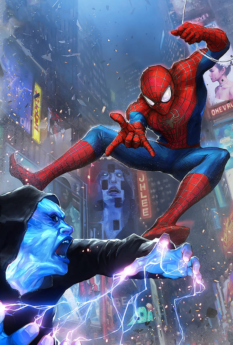 800x1184 Spiderman vs Electro, comics, marvel, HD phone wallpaper