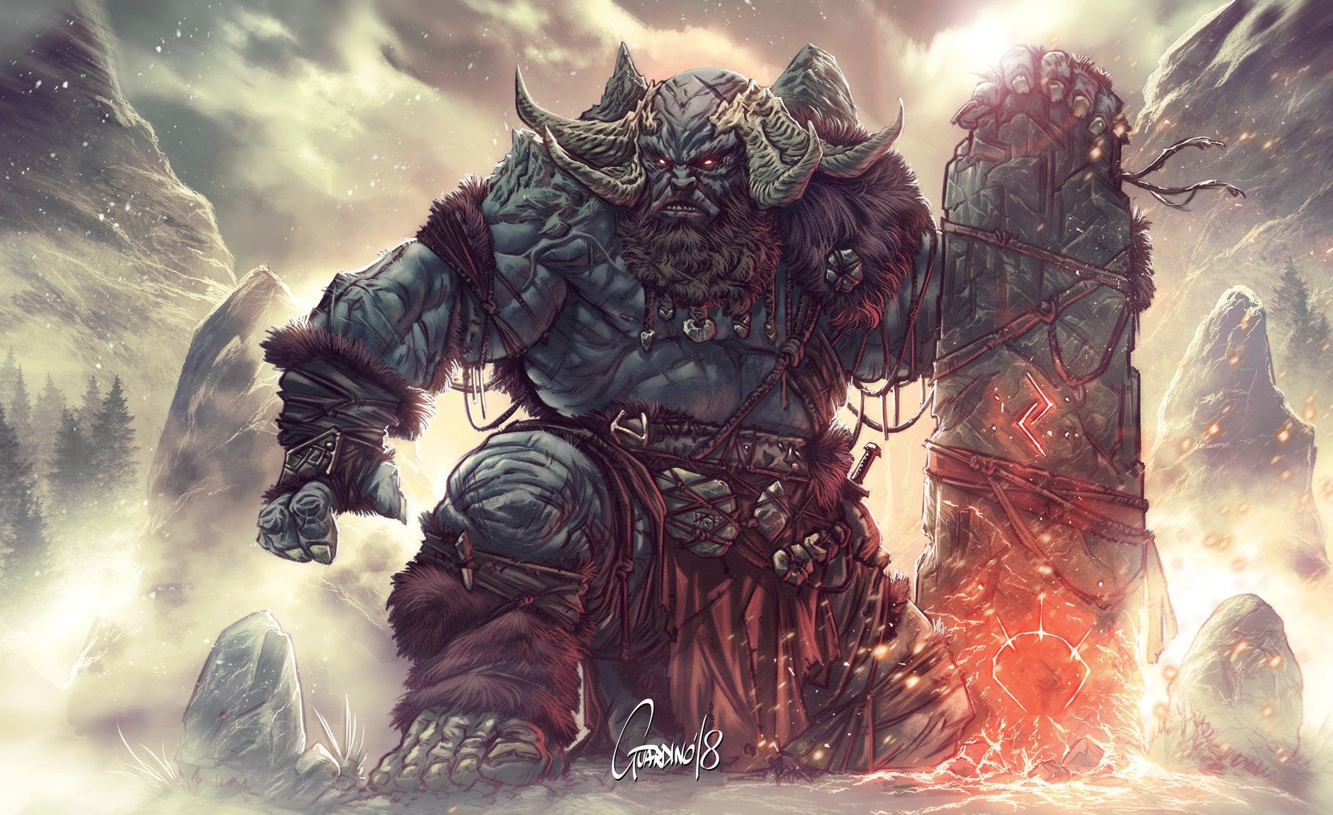 1920x1174 Wallpaper fiction, figure, monster, giant, fantasy, God of War, art, myth for mobile and desktop, section фантастика, resolution 1920x1174