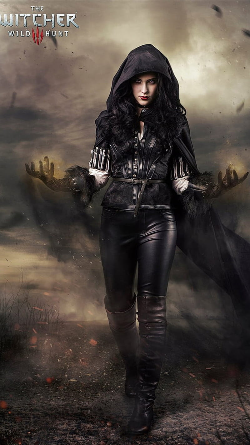 800x1422 The witcher, black, girl, leather pants, pretty, scary, series, wild hunt, witch, HD phone wallpaper