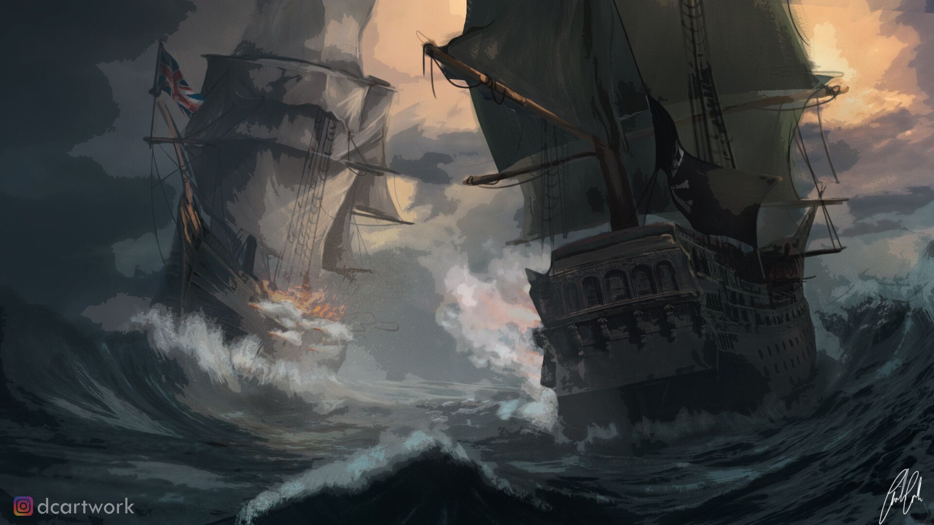 1920x1080 Pirate Man'o War Vs Royal Frigate