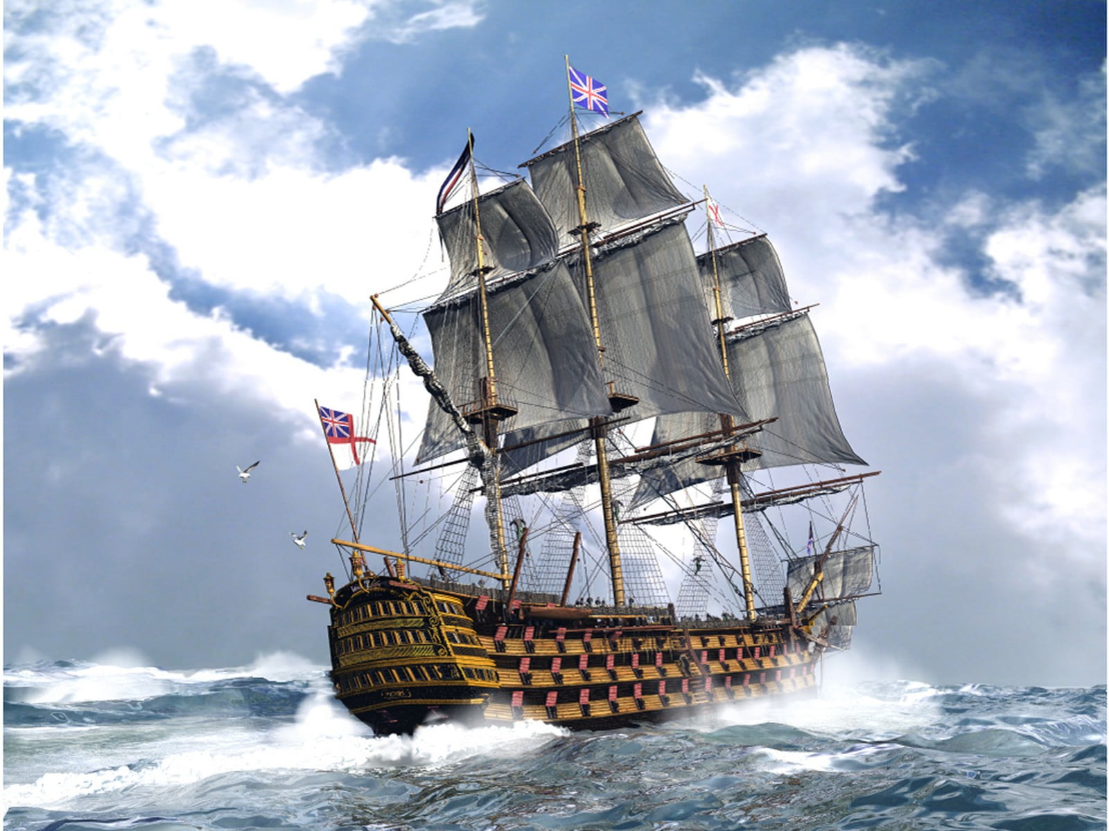 1600x1200 Brown And White Galleon Ship, England, Sailing Ship, Sea, Man Of War HD Wallpaper