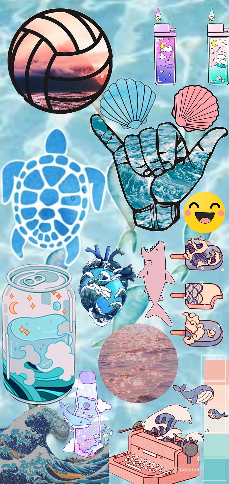 800x1688 Beach aesthetic, love, ocean, ramune, sea, shark, turtle, volleyball, water, HD phone wallpaper