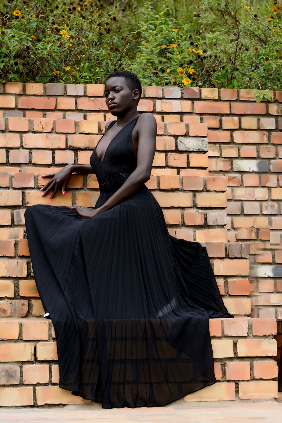 910x1365 HD wallpaper: Photo of Woman in Black Sleeveless Dress Posing, beautiful woman