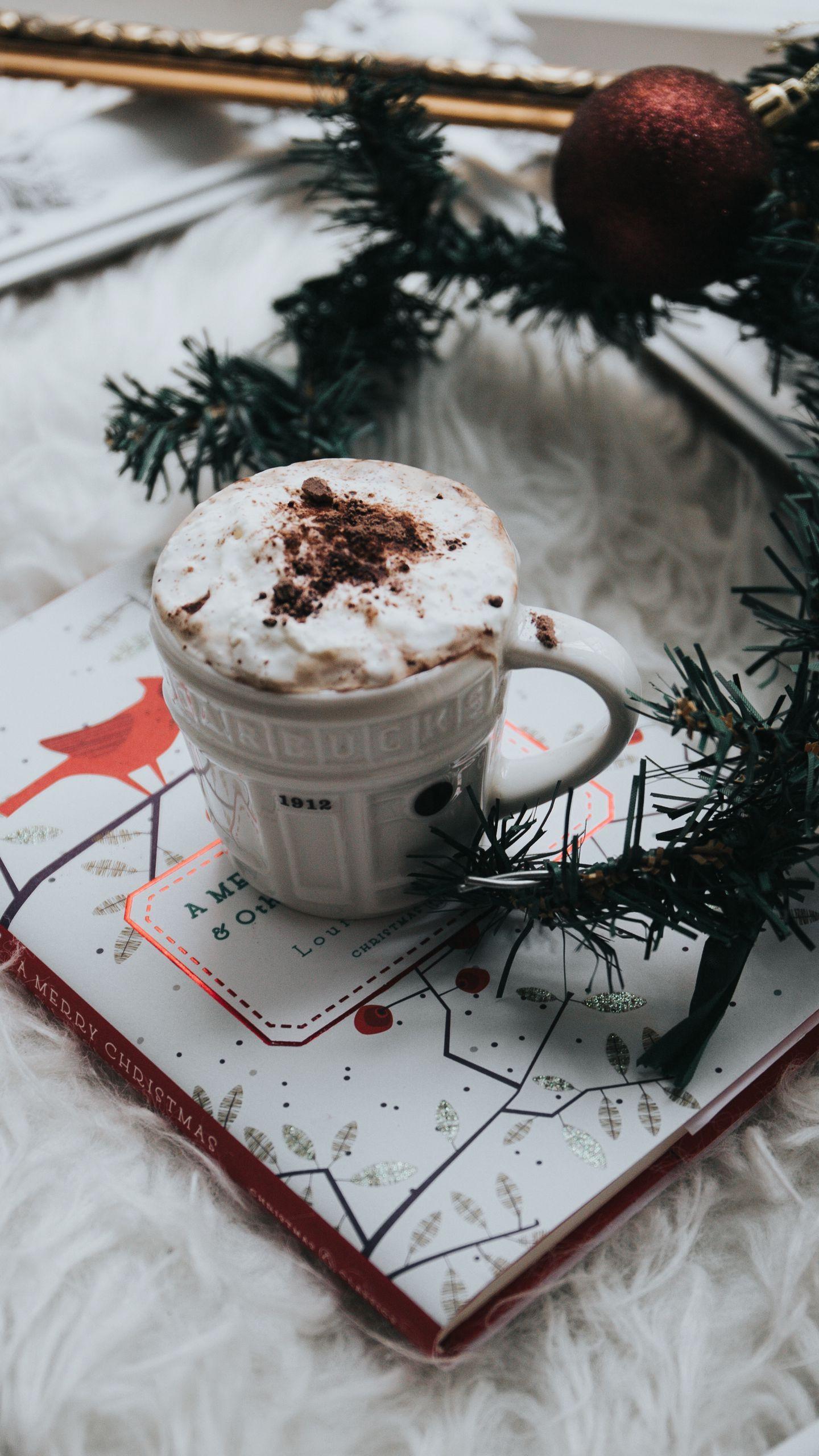 1440x2560 Download wallpaper 1440x2560 coffee, latte, chocolate, notebook, christmas qhd samsung galaxy s s edge, note, lg g4 HD background