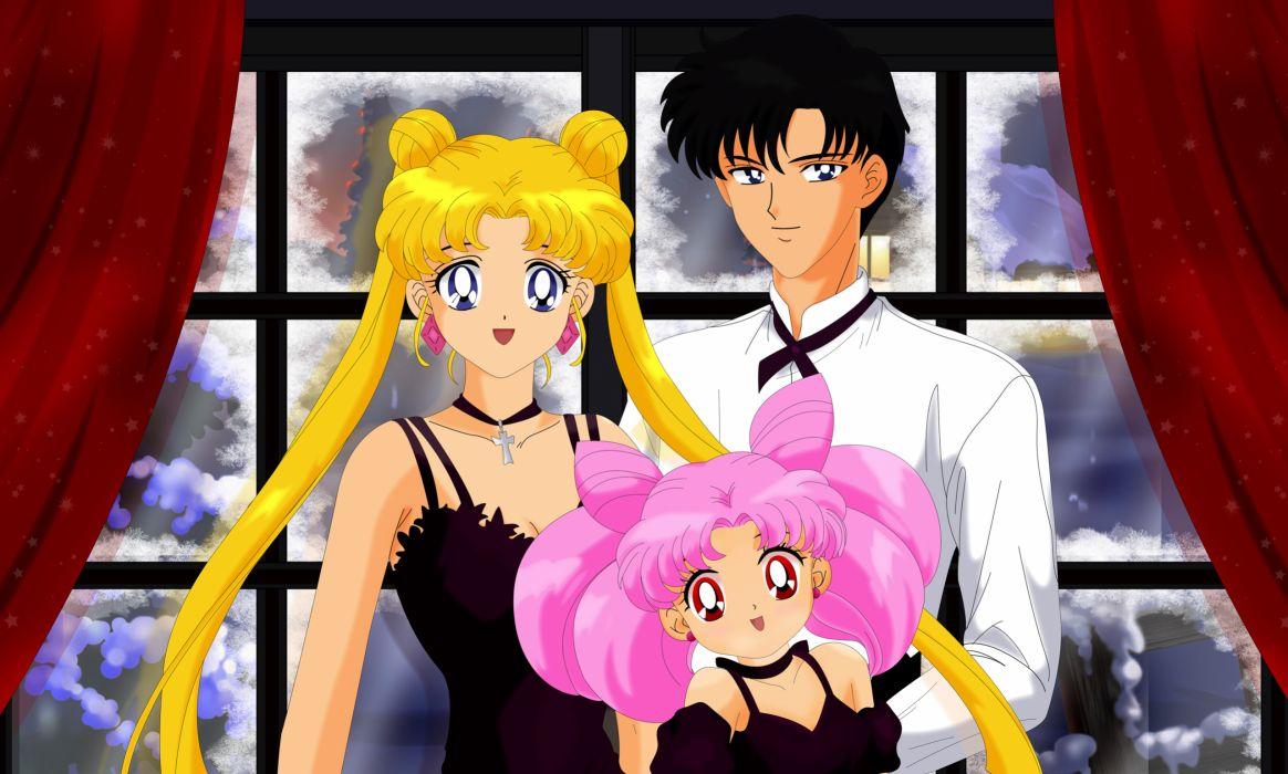 1164x700 Sailor moon black hair blonde hair blue eyes chiba mamoru chibiusa choker christmas dress long hair pink hair red eyes sailor moon short hair twintails wallpaperx1540
