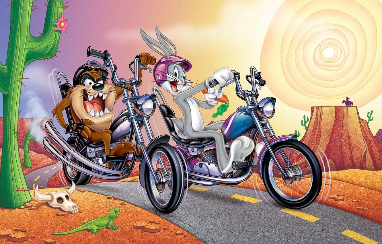 1332x850 Wallpaper Rabbit, Motorcycle, Cartoon, Taz, The Tasmanian devil, Looney Tunes, Bugs Bunny, Bugs Bunny, Tasmanian Devil, Bugs Bunny image for desktop, section фильмы