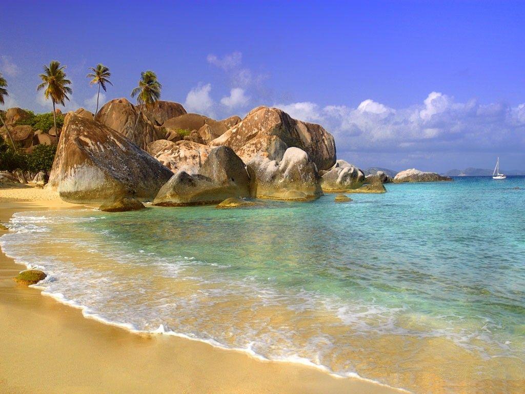 1024x768 Beach: Caribbean Island Ocean Clouds Sky Nature Beach CARIB HD