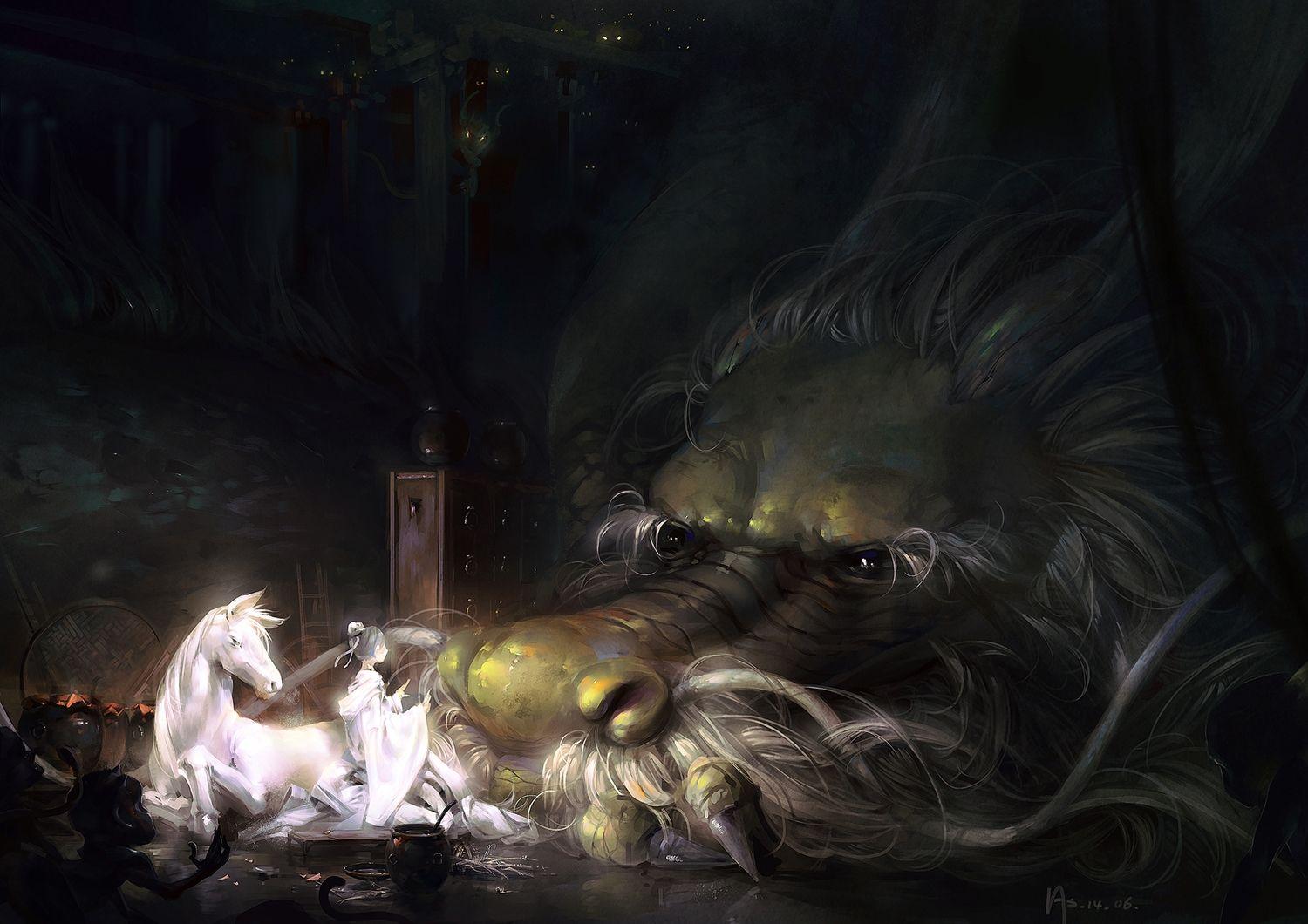 1500x1060 Animal A Shacho Chinese Clothes Demon Dragon Horns Horse Original Signed. Konachan.com.com Anime Wallpaper