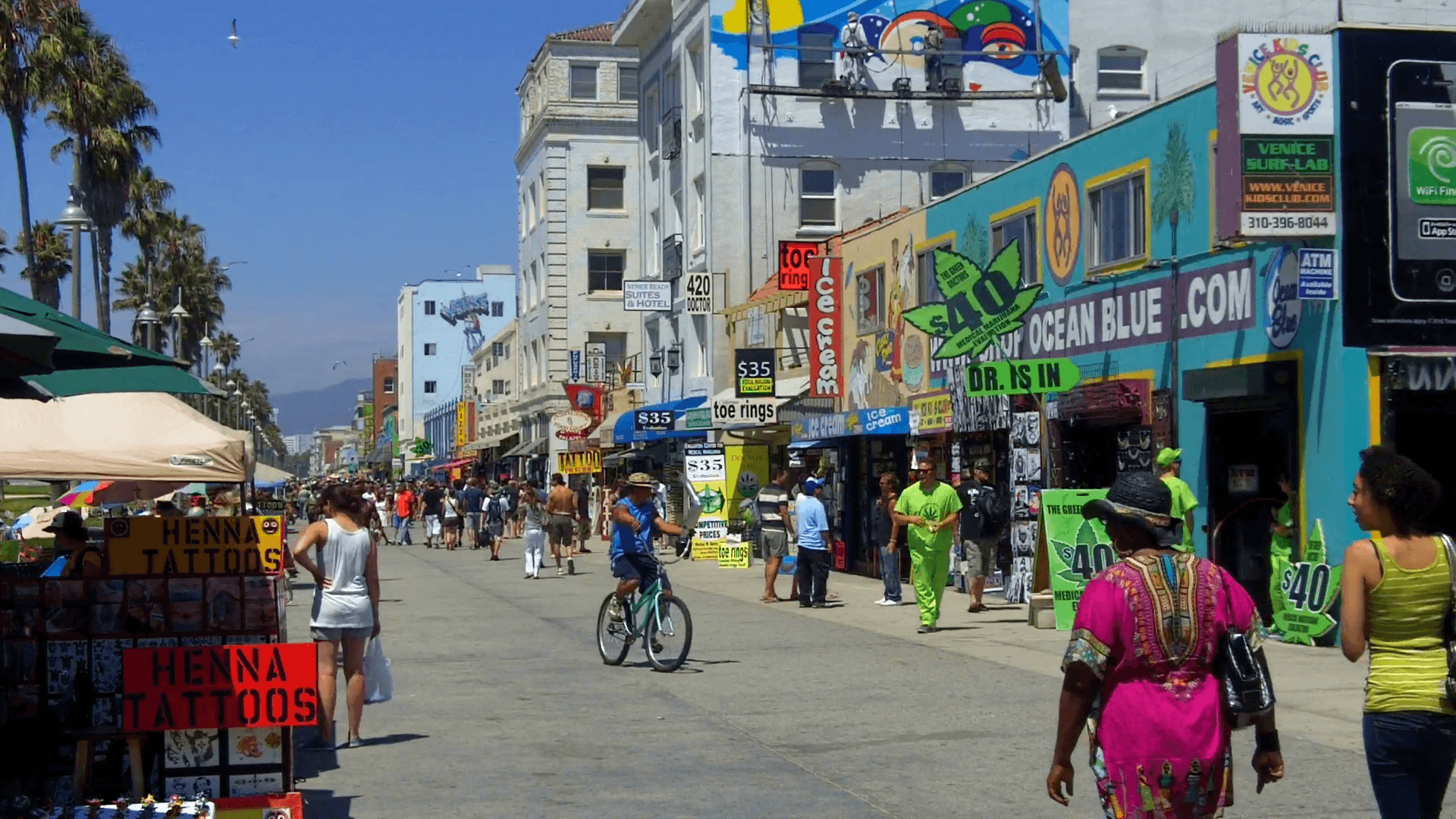 1920x1080 Venice Beach California Boardwalk, Shops, Stands, Tourists Wide