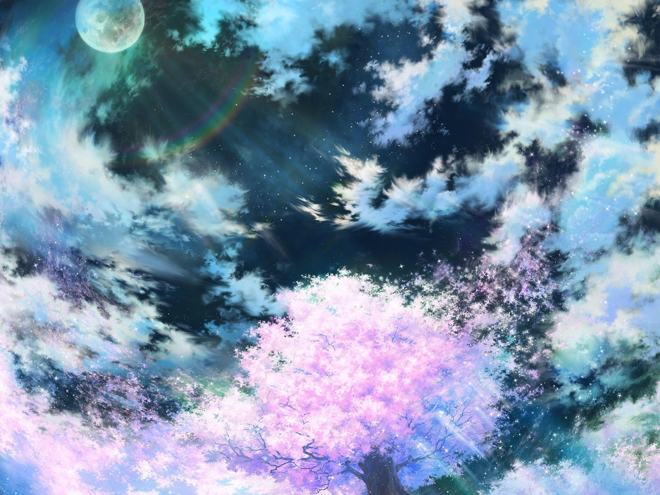 2560x1920 Download wallpaper 2560x1920 sakura, art, sky, anime, pink HD background