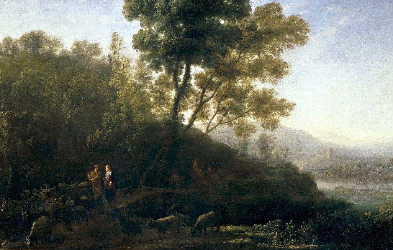 1332x850 Wallpaper landscape, picture, Claude Lorrain, Grazing Herds image for desktop, section живопись