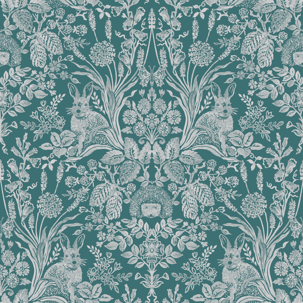 1000x1000 Holden Décor Harlen Damask Woodland Hand Painted Style Animals Flowers Leaves Wallpaper 90805