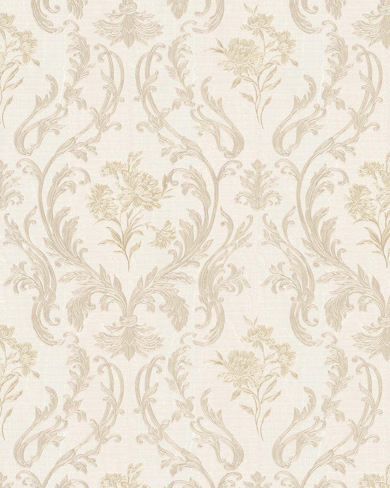 800x1000 Non Woven Wallpaper Damask Cream Green Gloss 30602