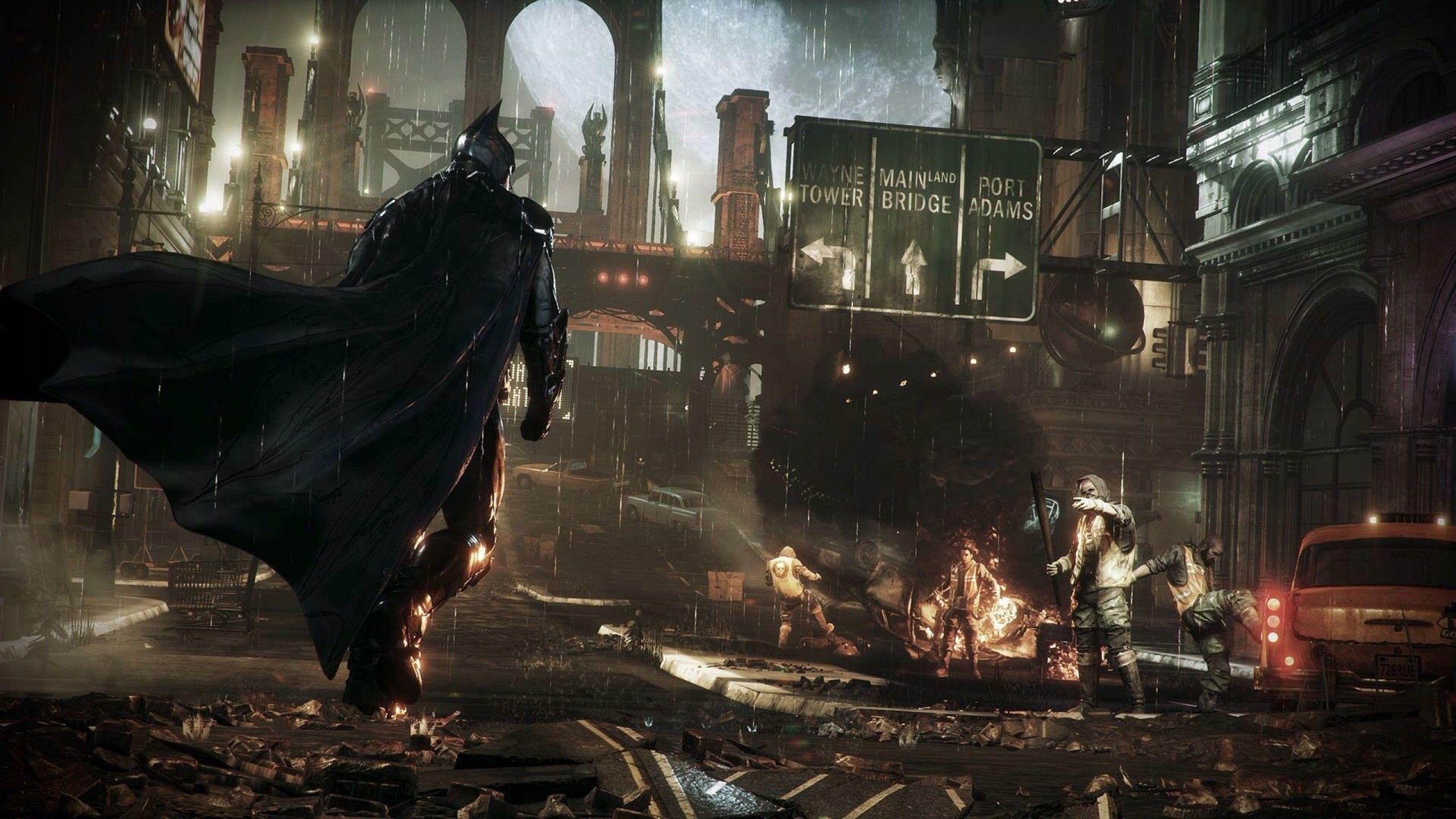 2560x1440 Download 2560x1440 Batman: Arkham Knight, Rpg Games, Raining, Fight, Walking Wallpaper for iMac 27 inch