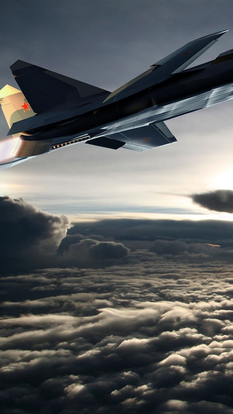 750x1334 Su 37 Aircraft Flight In Sky, Clouds 750x1334 IPhone 8 7 6 6S Wallpaper, Background, Picture, Image