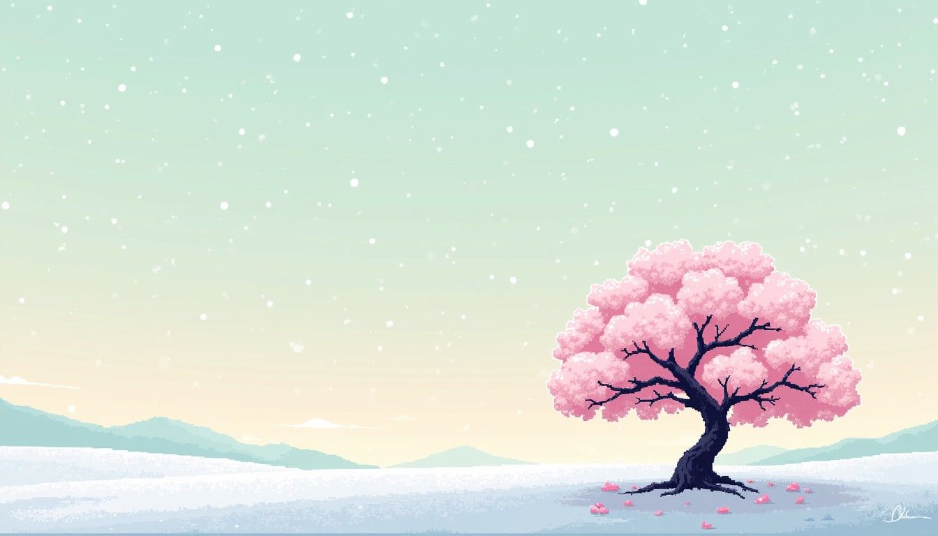 1344x768 Download Snowy Sakura Silhouette Image, Pixel, Snow