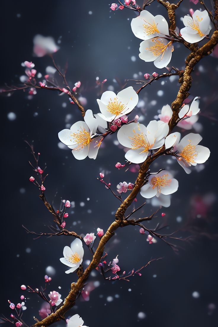 736x1104 Beautiful White Flowers on a Snowy Day. Cherry blossom wallpaper, Fairy wallpaper, Vintage flowers wallpaper