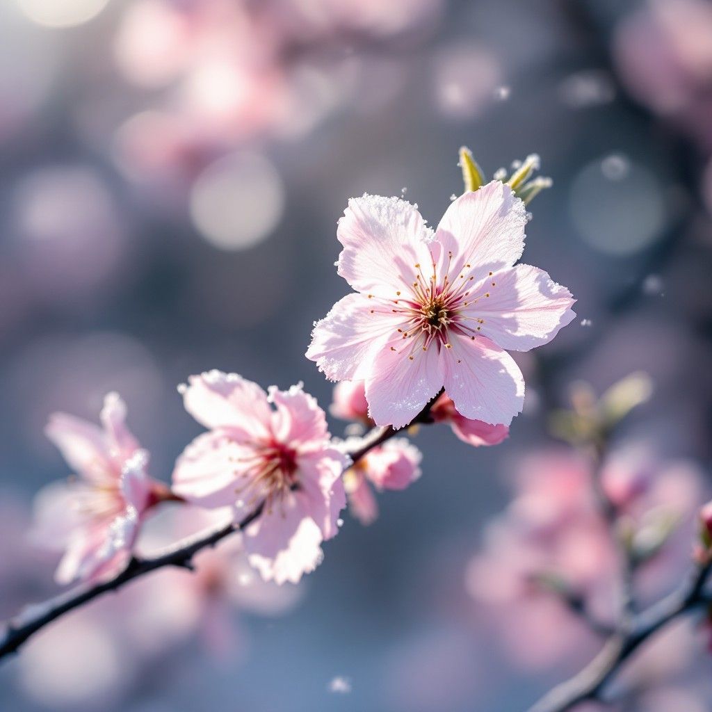 1024x1024 Download Snow Kissed Sakura Image, Snow, Blossoms