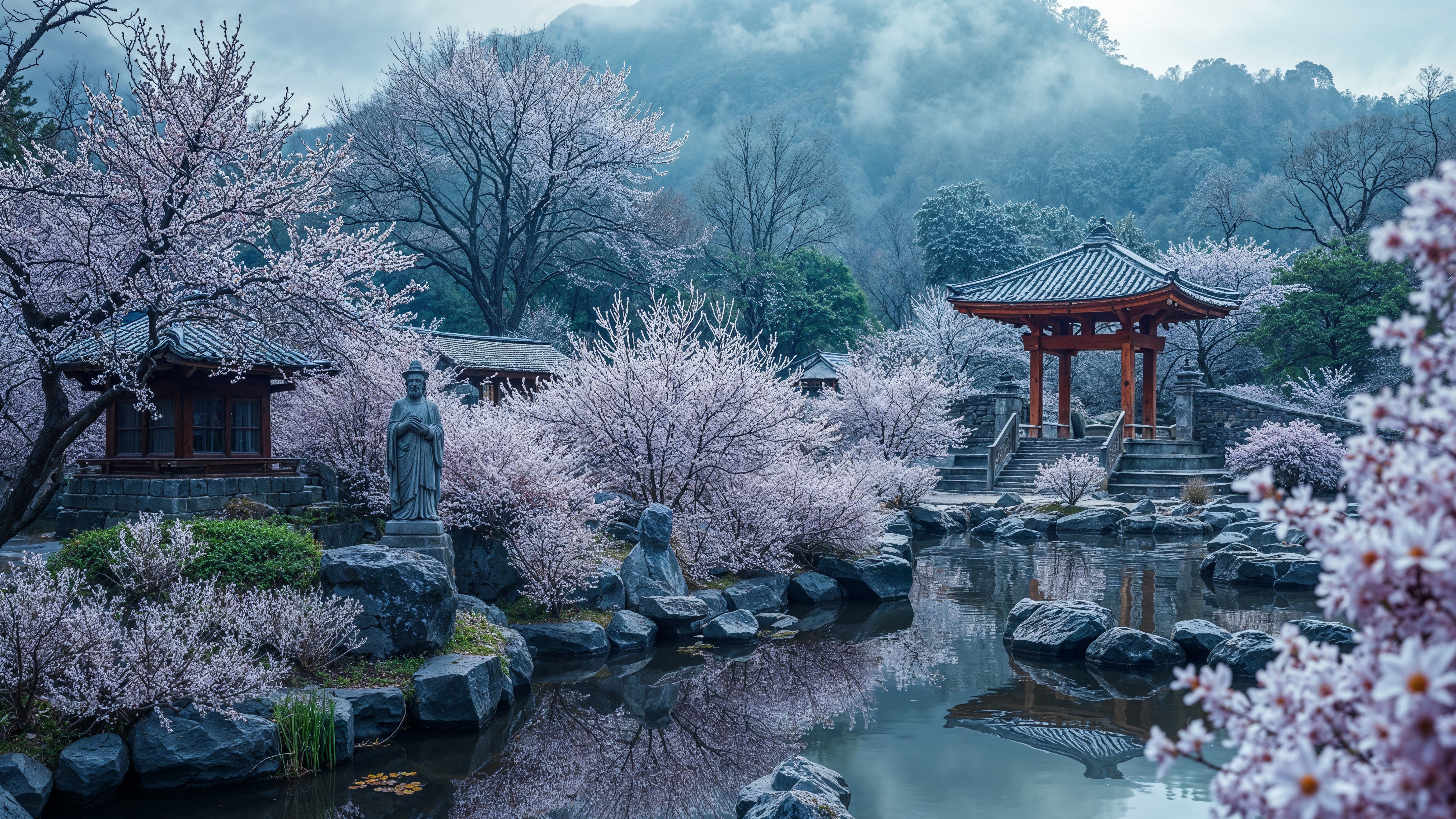 7680x4319 Spring Serenity in a Japanese Zen Garden