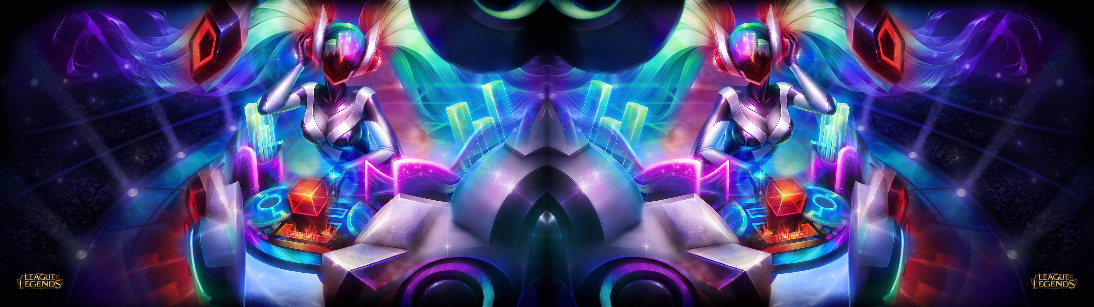 3840x1080 So i made a DJ Sona background out of the 3 original ones