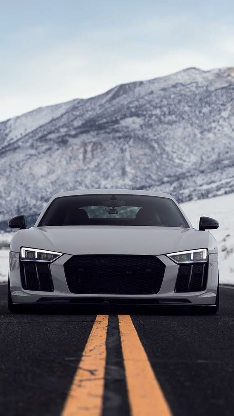 800x1422 Newyear19 Audi R white, car, supercar, sports, new, snow, winter, HD phone wallpaper