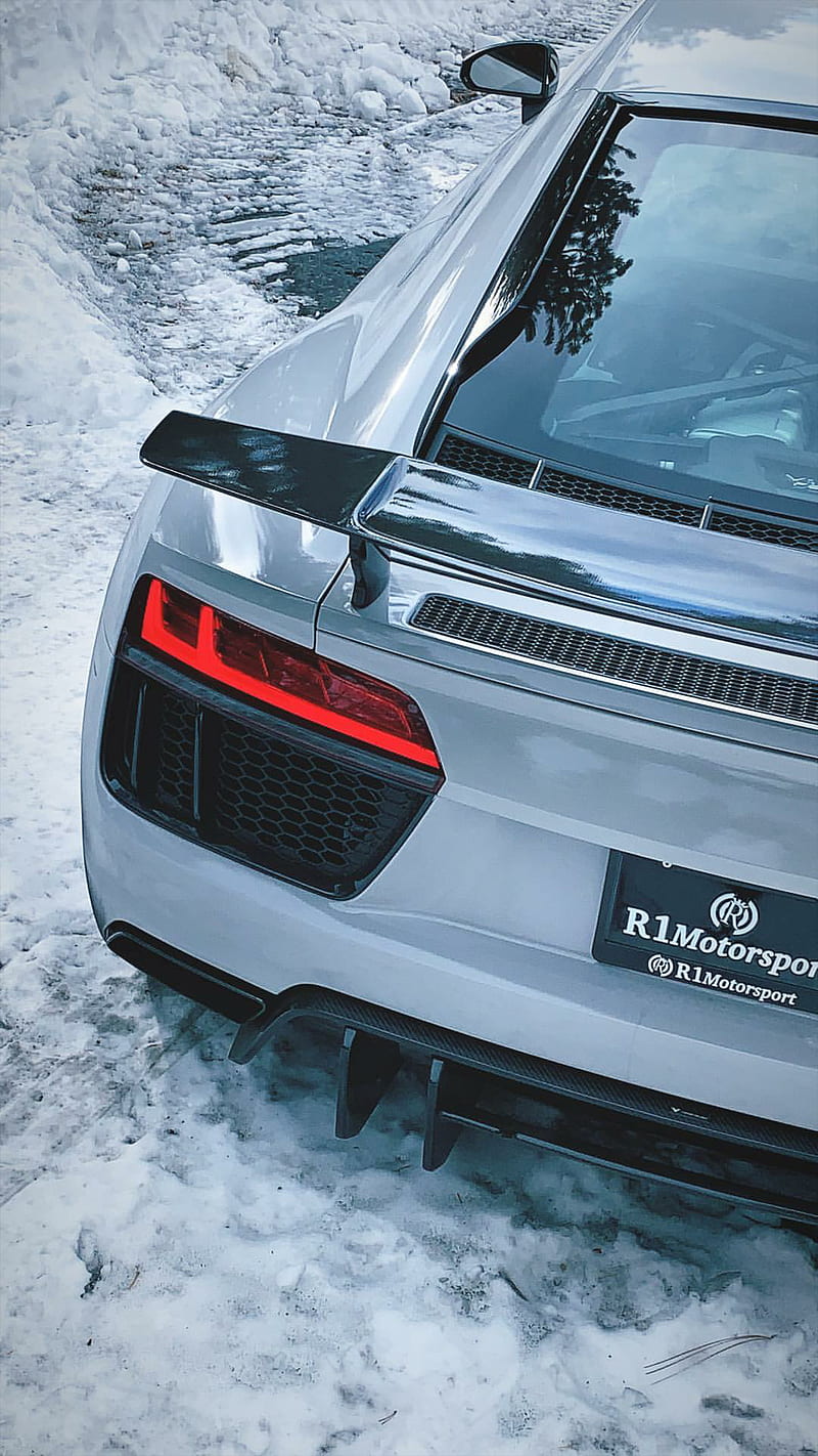 800x1422 XMAS is near, audi, r white, car, supercar, sports, america, new, snow, HD phone wallpaper