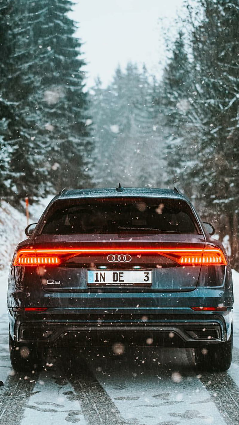800x1422 AUDI Q audi, q snow, car, suv sports, forest, new, blue, HD phone wallpaper