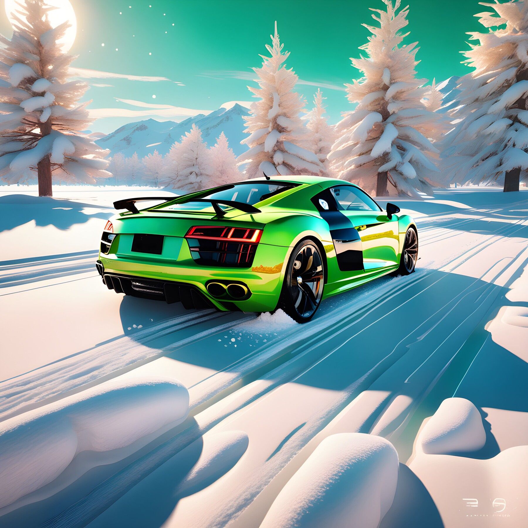 1800x1800 Audi R8 V10 in the snow illustrations 4K Wallpaper