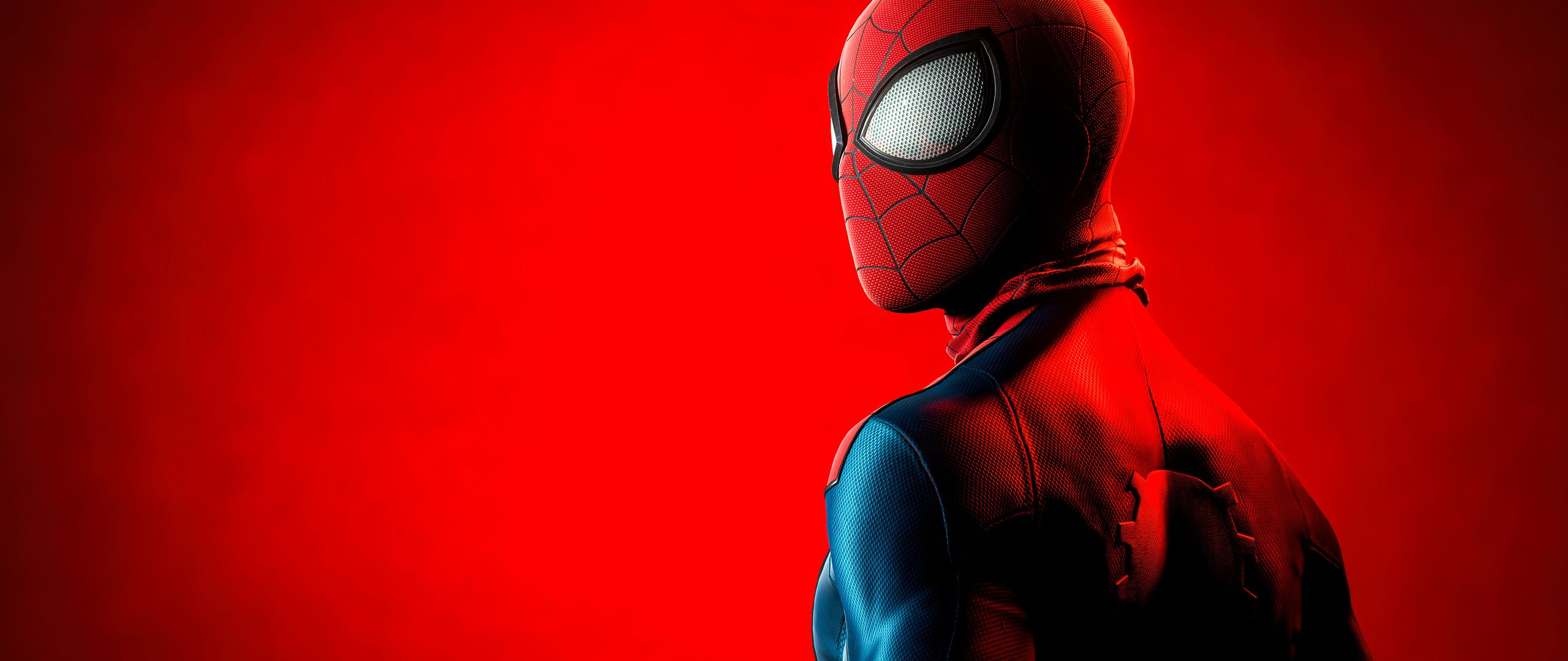 2560x1080 Download Spiderman Miles Morales, Spider man, Miles Morales, Red background, Sony, Ps Spider man Wallpaper in 2560x1080 Resolution