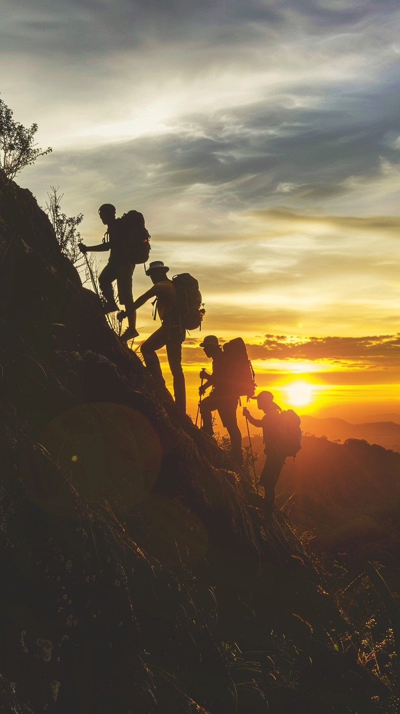 816x1456 Download Sunset Mountain Trek Image, Sunset, Hiking
