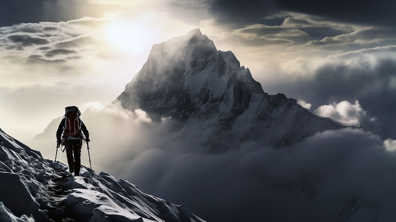 1344x753 Gambar gratis: Pendaki gunung ekstrim dalam petualangan di puncak gunung