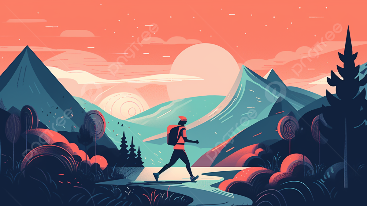 1200x672 Gambar Background Ilustrasi Datar Pendakian Gunung, Olahraga, Pegunungan, Puncak Gunung untuk Unduhan Gratis