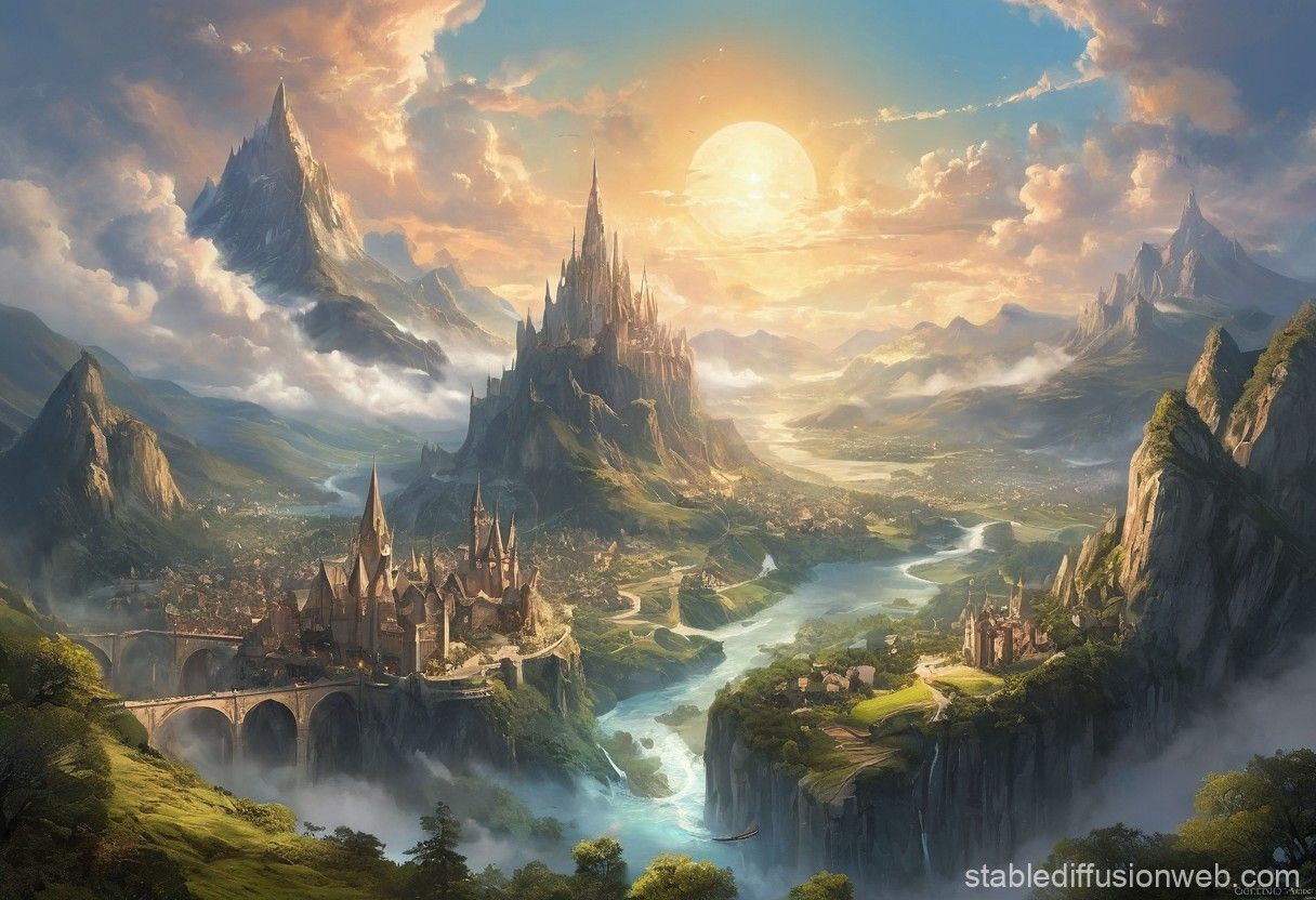 1216x832 Epic Fantasy Landscape of Holy Mountain City. Stable Diffusion Online