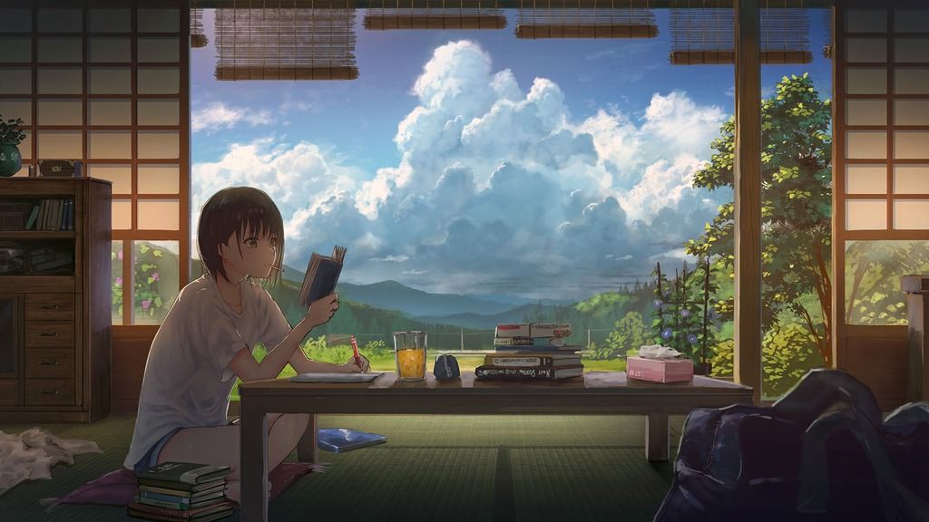 1024x576 Studying [Original] (3840x2160) Post: #wallpaper # anime #animewallpaper