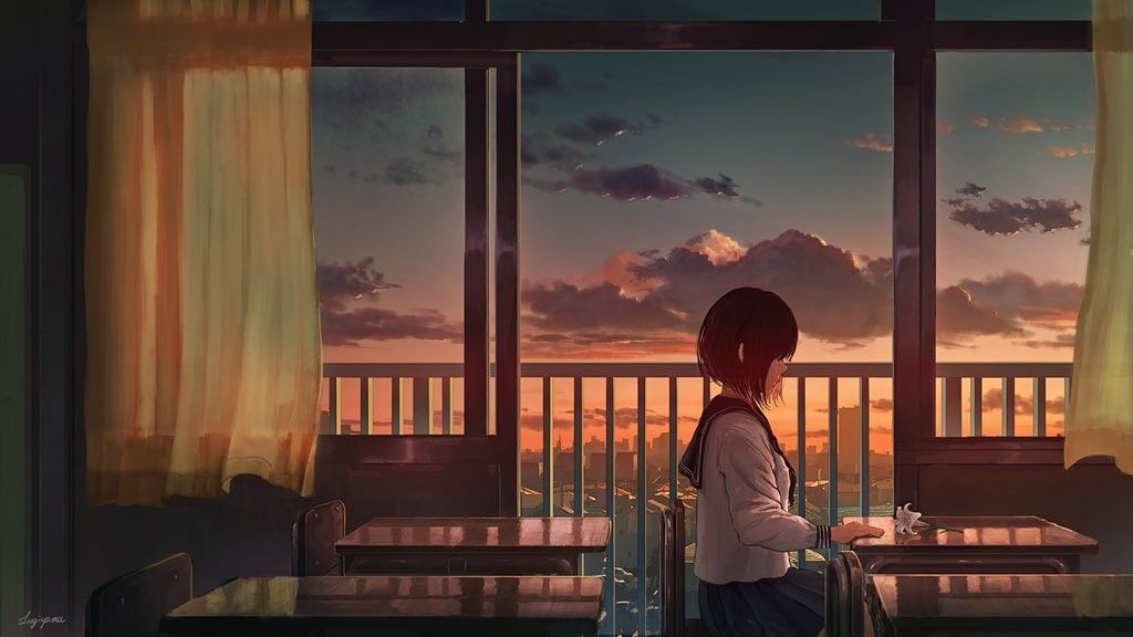 1024x576 Quick Saves ideas. anime character overlooking cityscape, wallpaper pc, art anime
