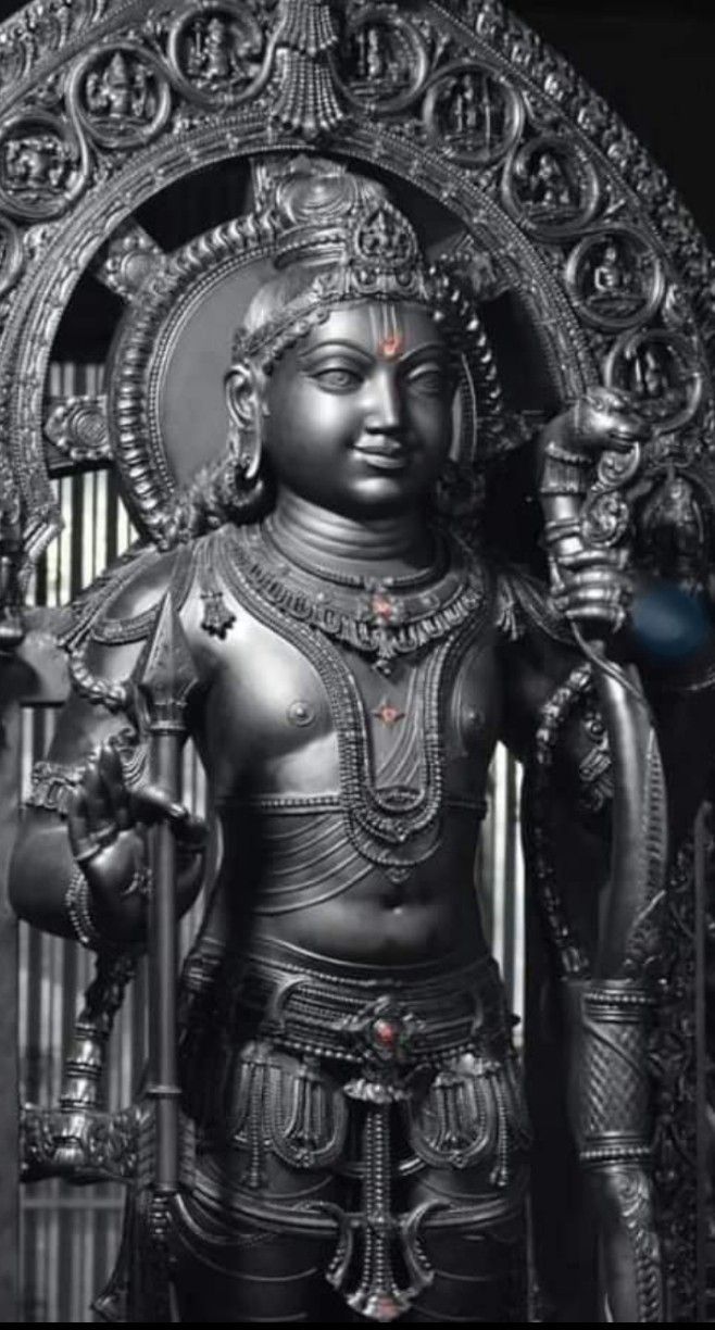 658x1224 Lord murugan HD wallpaper 4k black and white. Silver deity statue on black background, Black stone kalki statue, Ram mandir
