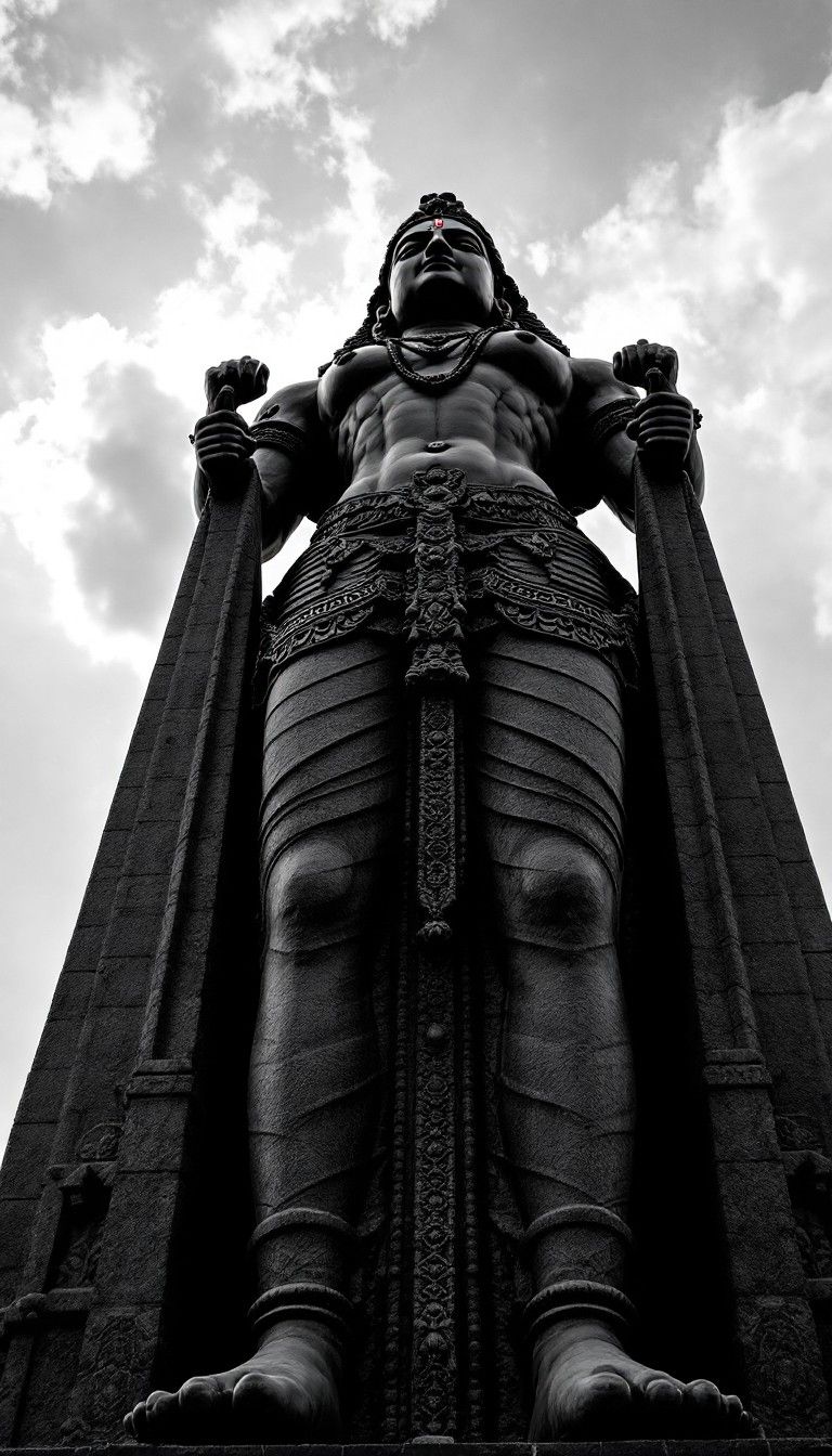 768x1344 Download Sacred Stone Guardian Image, Statue, Monochrome
