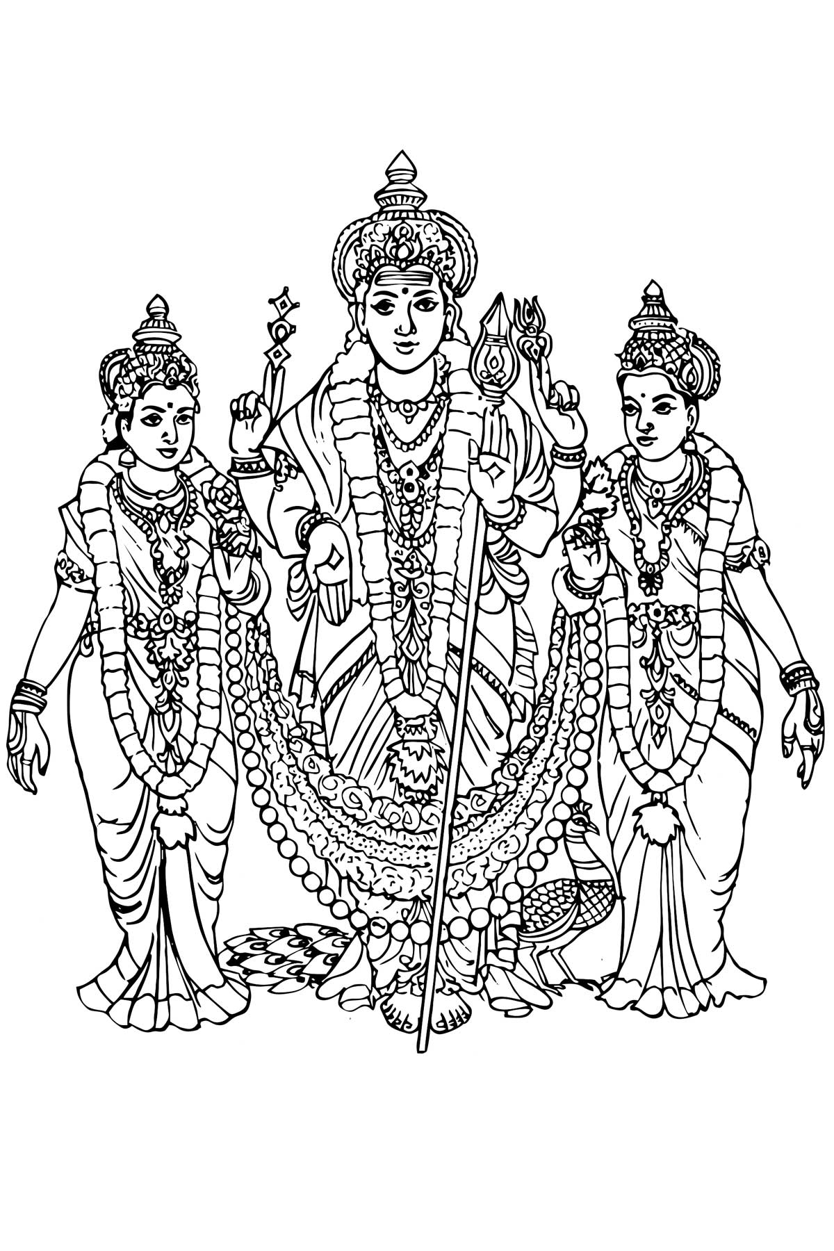 1200x1800 Murugan valli deivanai drawing line art clipart 1800p