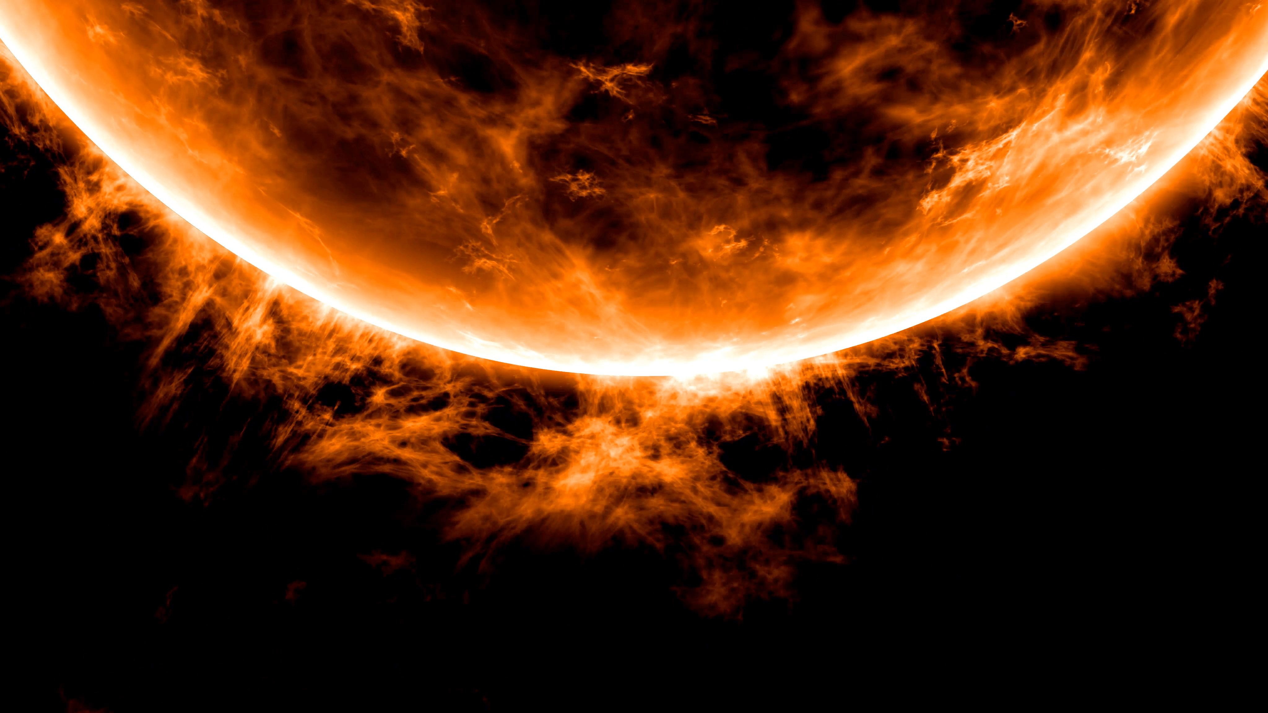4096x2304 Sun animation close up with bright corona flames Animation of the Sun, the star at the center of the Solar System, important source of energy for life on Earth