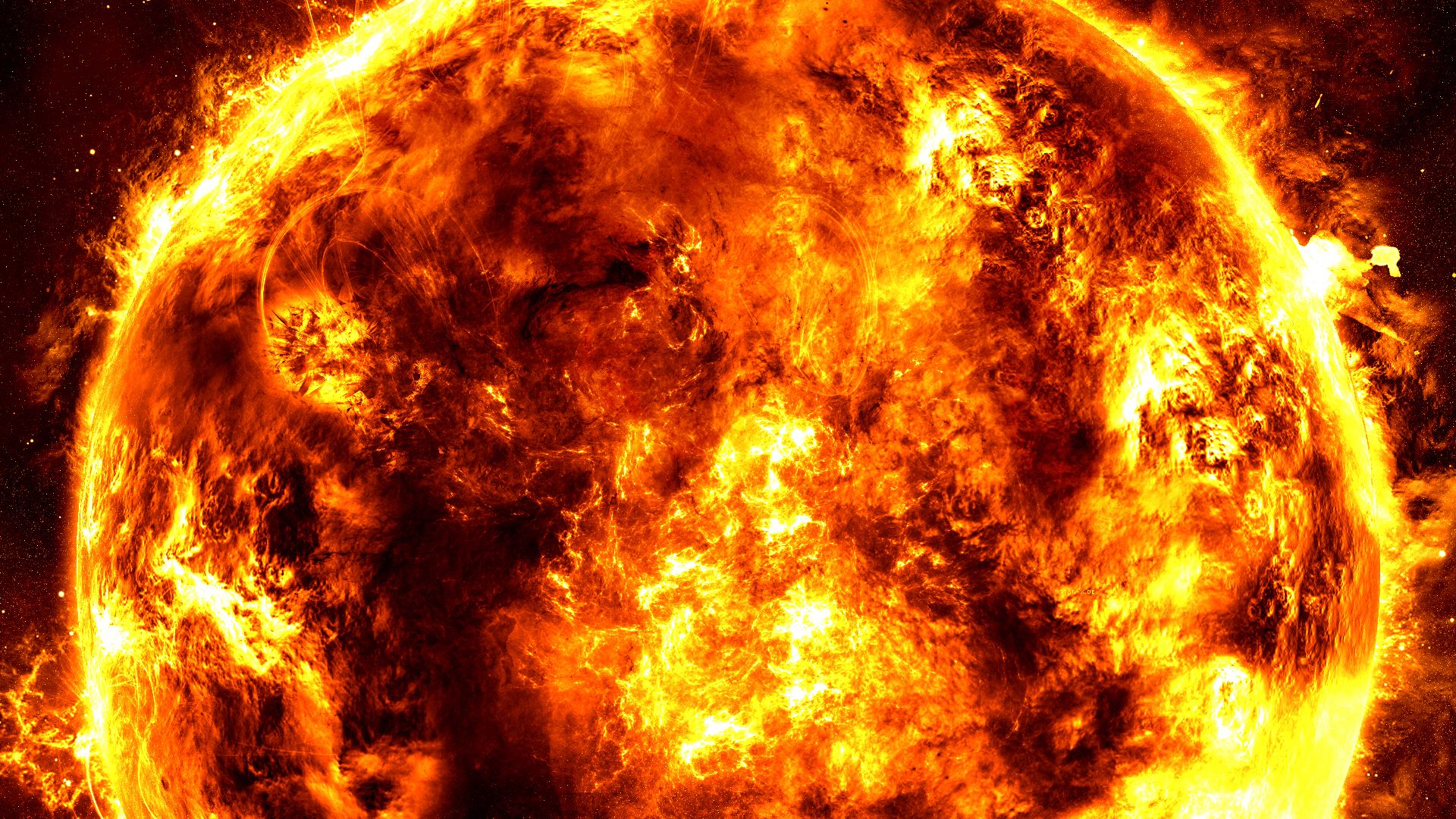 1920x1080 Phone wallpaper: Universe, Landscape, Fire, Sun, Stars 19503