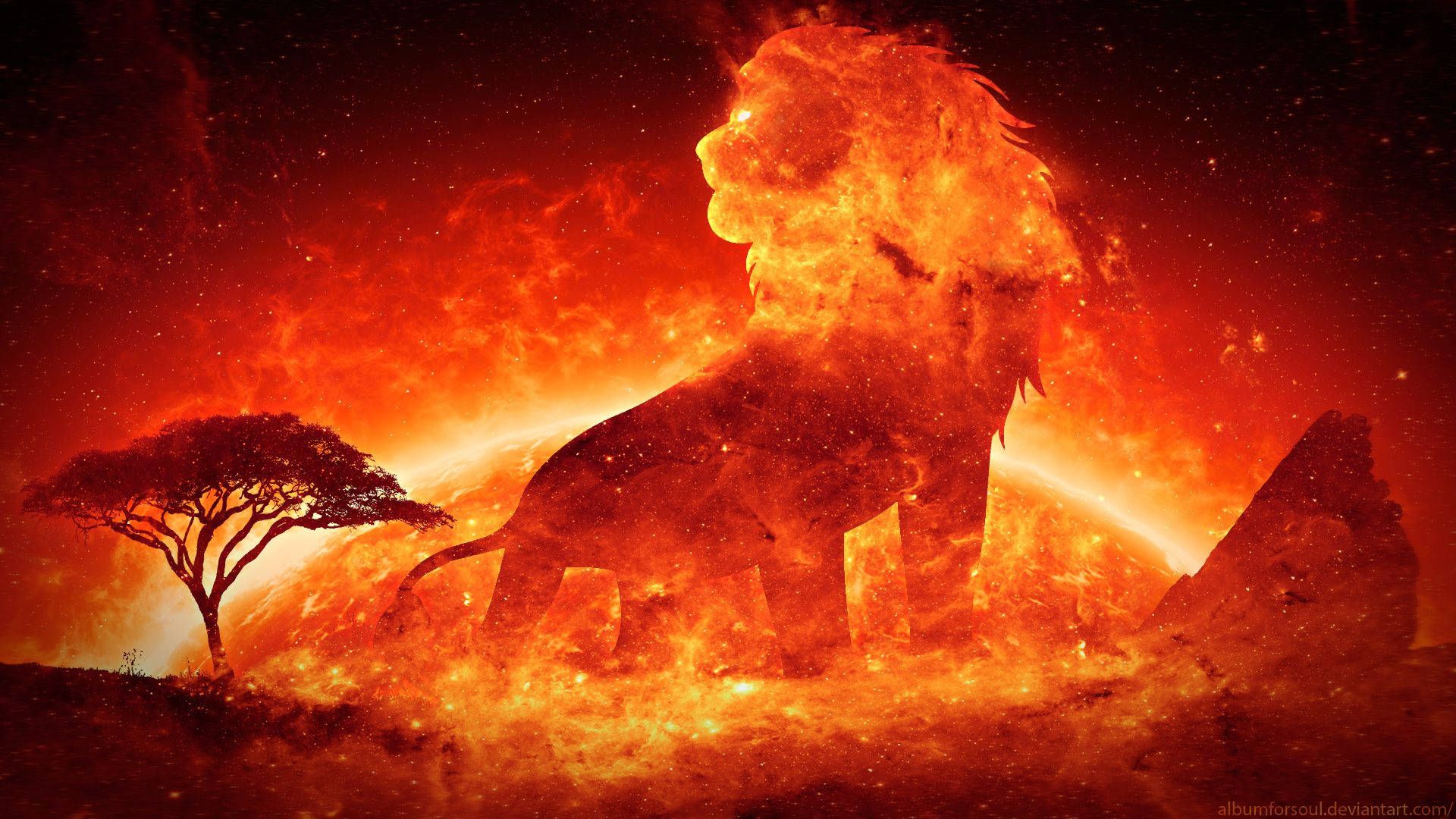 1920x1080 Fire Lion With Sun Backdrop Wallpaper