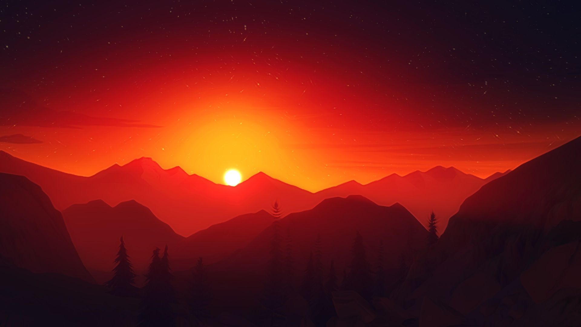 1920x1080 Wallpaper the sun, landscape, sunset, mountains, hills, the game, view, the evening for mobile and desktop, section игры, resolution 1920x1080
