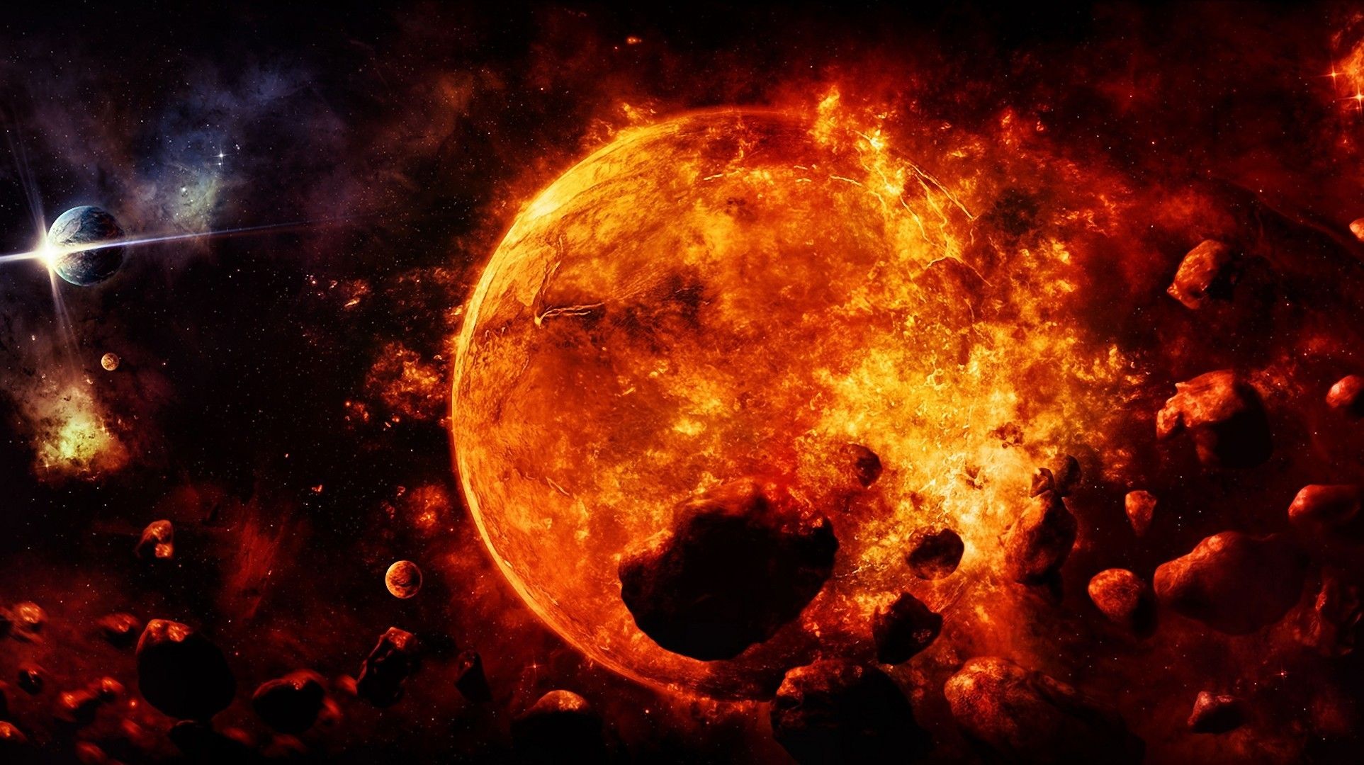 1925x1080 sci, Fi, Sun, Planets, Fire, Stars, Art, Cg Wallpaper HD / Desktop and Mobile Background